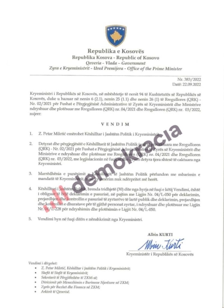 Aljbin Kurti imenovao Petra Miletića za savetnika 1 Screenshot 20220922 213928 746x1024 1