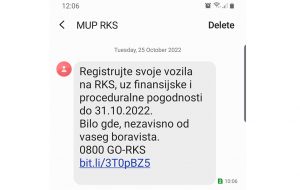 MUP Kosova SMS porukama poziva Srbe na preregistraciju 1 16666925714425 poruka kosovskog mup a printskrin radio kim