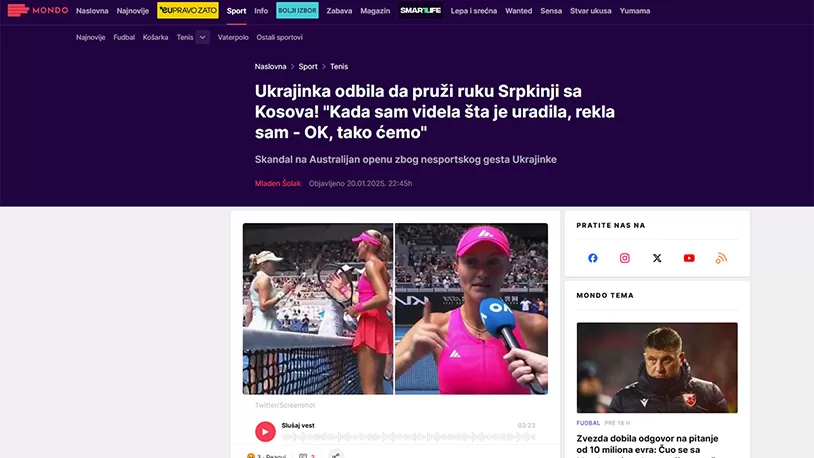 Kad Ukrajinka uvredi francusku teniserku srpskog porekla koja je Srpkinja sa Kosova 1 Foto: (Printskrin mondo.rs)