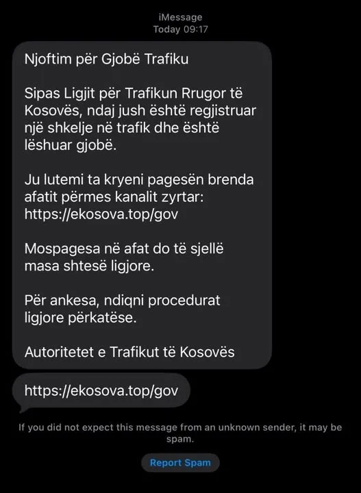 Kosovska policija upozorava na lažne SMS poruke o saobraćajnim kaznama 1 Foto: Kosovska policija
